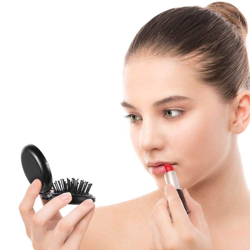 Aooba 3PCS Folding Travel Hair Brush with Mirror, Mini Comb/Wet Brushes, Compact Purse Pocket Hair Massage Combor for Women and Girls - Image 3